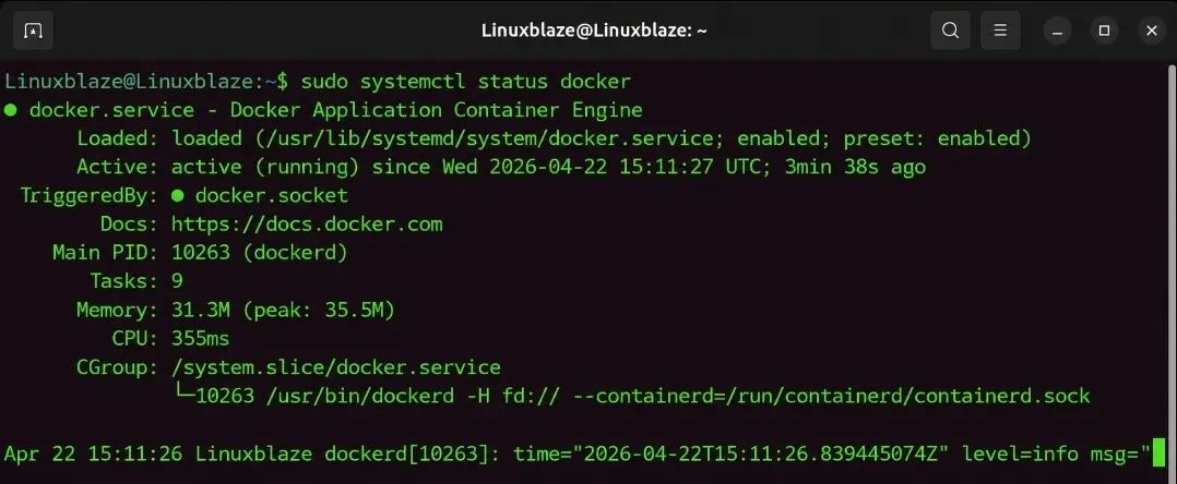 docker status linuxblaze