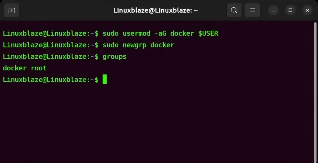 docker group linuxblaze